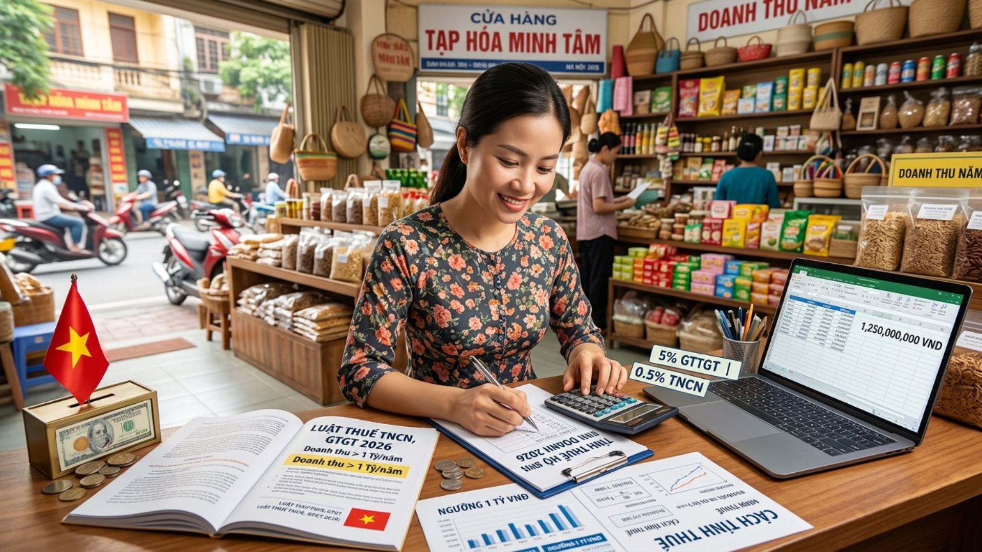 Cách tính thuế TNCN, GTGT hộ kinh doanh 2026 theo ngưỡng doanh thu 1 tỷ